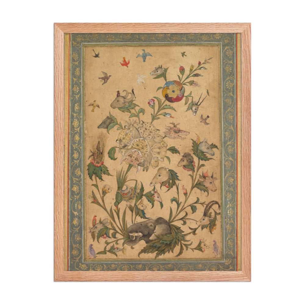 A floral fantasy of animals and birds (Waq-waq) — Restored Mughal Wall Art — view 3