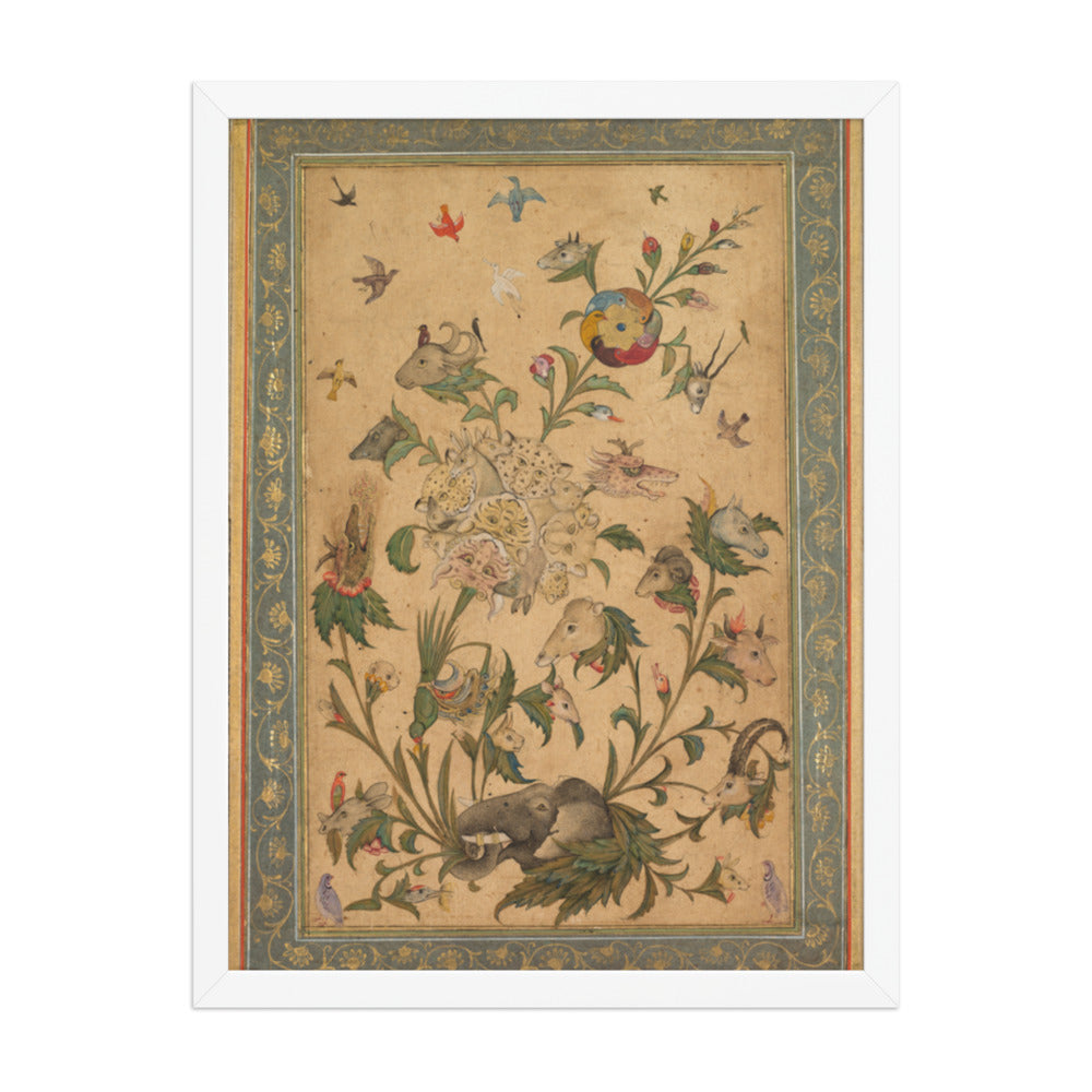 A floral fantasy of animals and birds (Waq-waq) — Restored Mughal Wall Art — view 5