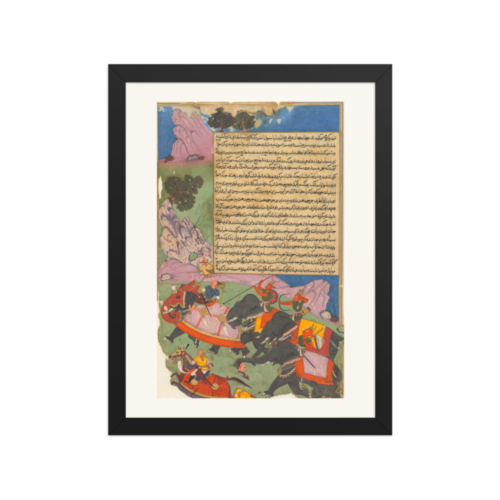 Ghatotkacha Chases Bhagadatta, by Fazl, from a Razm-nama — Restored Mughal Wall Art — view 2