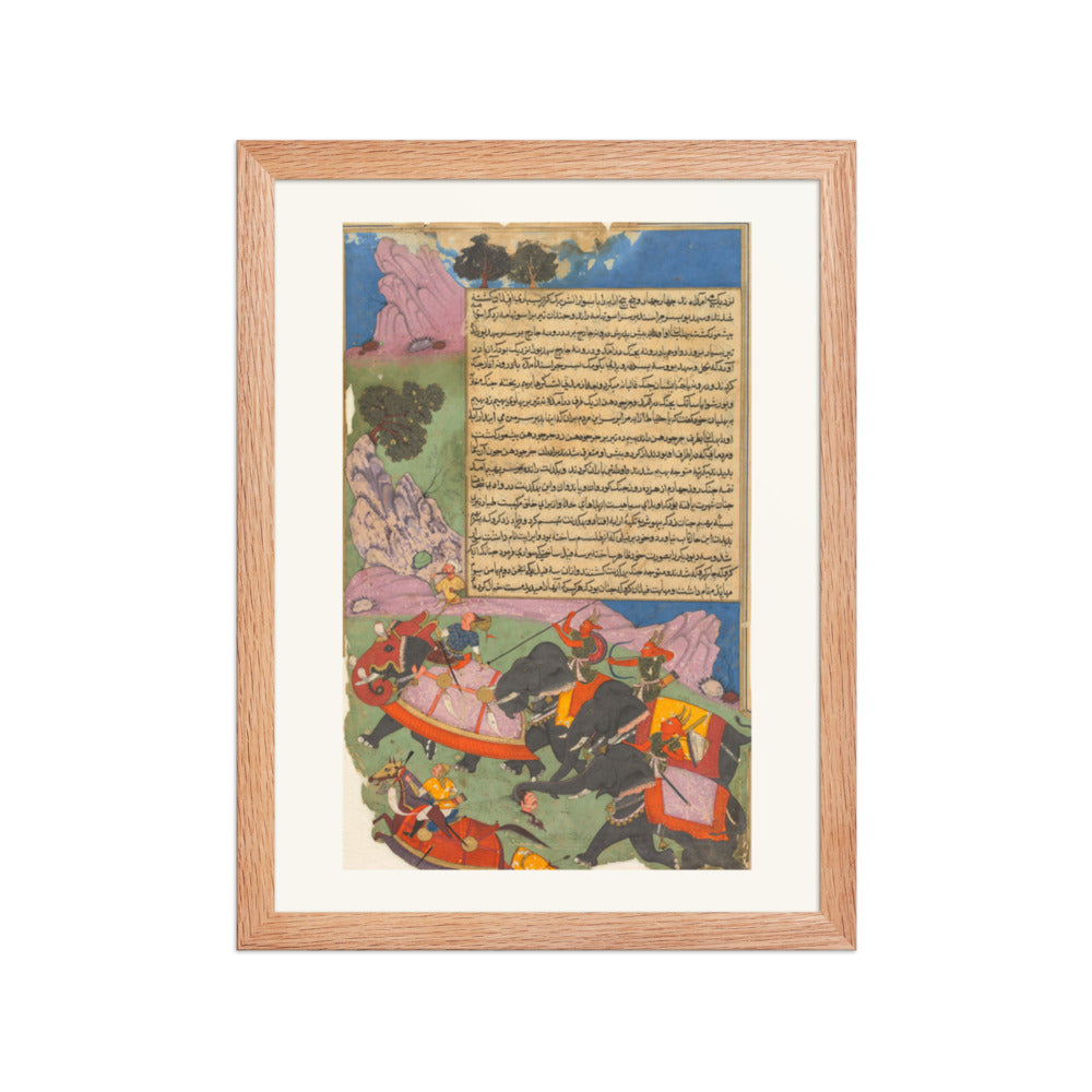 Ghatotkacha Chases Bhagadatta, by Fazl, from a Razm-nama — Restored Mughal Wall Art — view 4