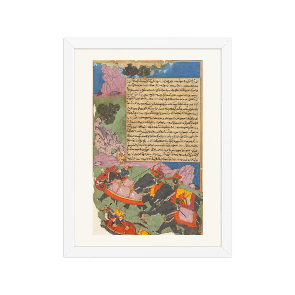 Ghatotkacha Chases Bhagadatta, by Fazl, from a Razm-nama — Restored Mughal Wall Art — view 6