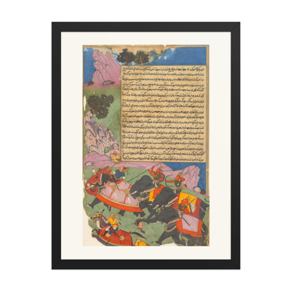 Ghatotkacha Chases Bhagadatta, by Fazl, from a Razm-nama — Restored Mughal Wall Art — view 1