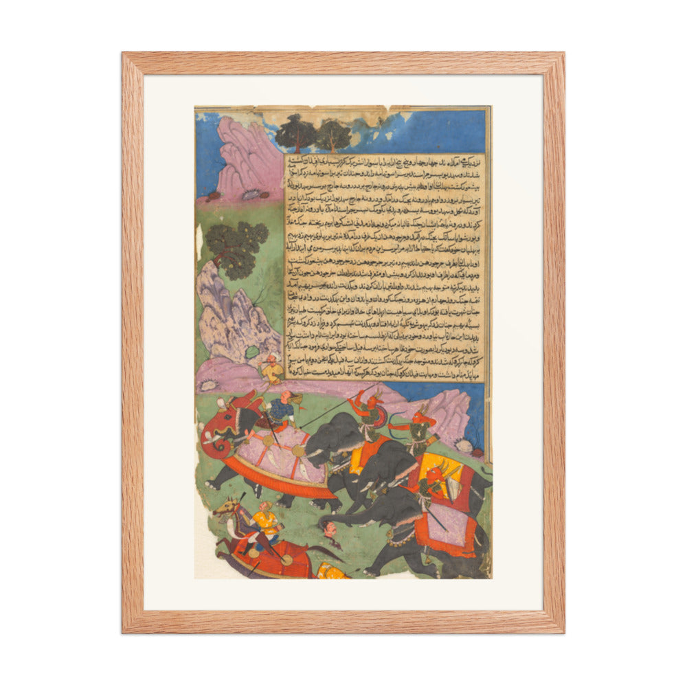 Ghatotkacha Chases Bhagadatta, by Fazl, from a Razm-nama — Restored Mughal Wall Art — view 3