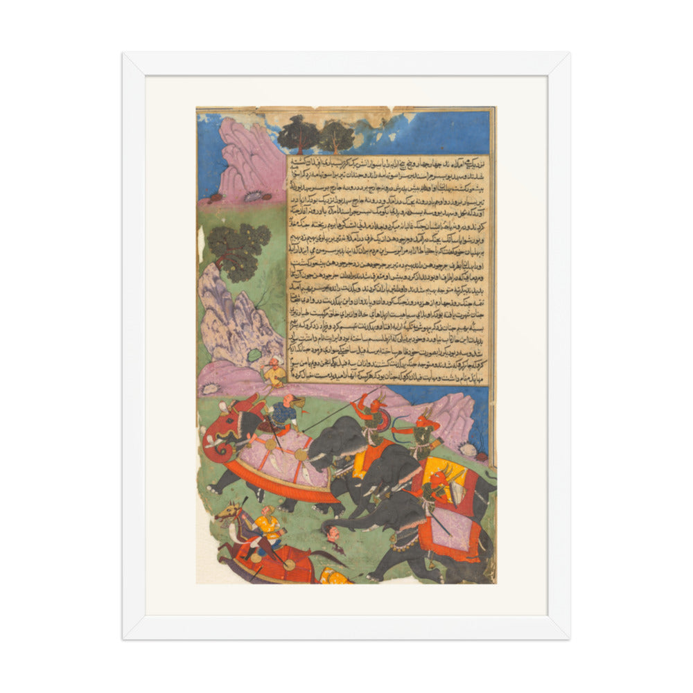 Ghatotkacha Chases Bhagadatta, by Fazl, from a Razm-nama — Restored Mughal Wall Art — view 5