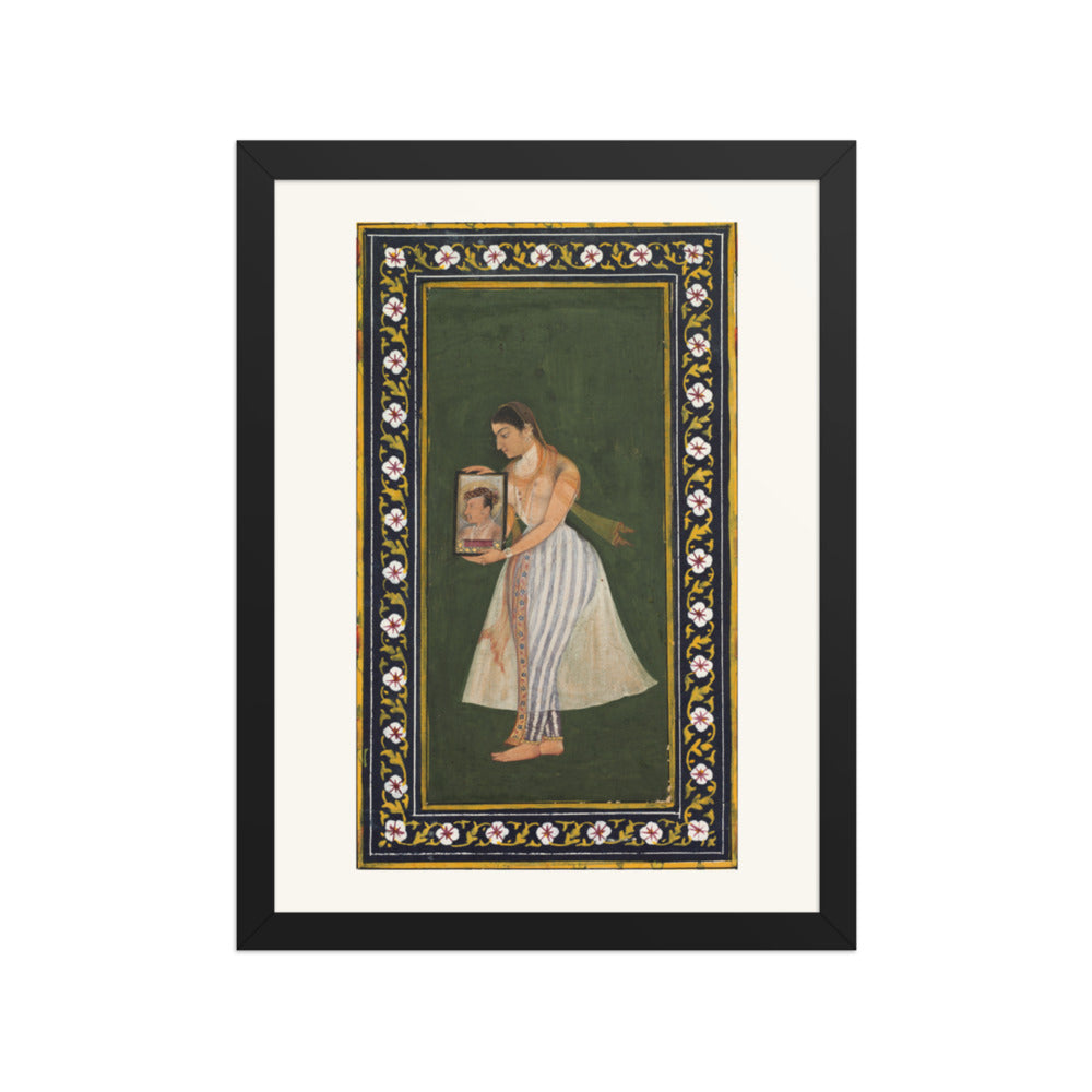 Nur Jahan Holding a Portrait of Jahangir, by Bishandas — Restored Mughal Wall Art — view 2