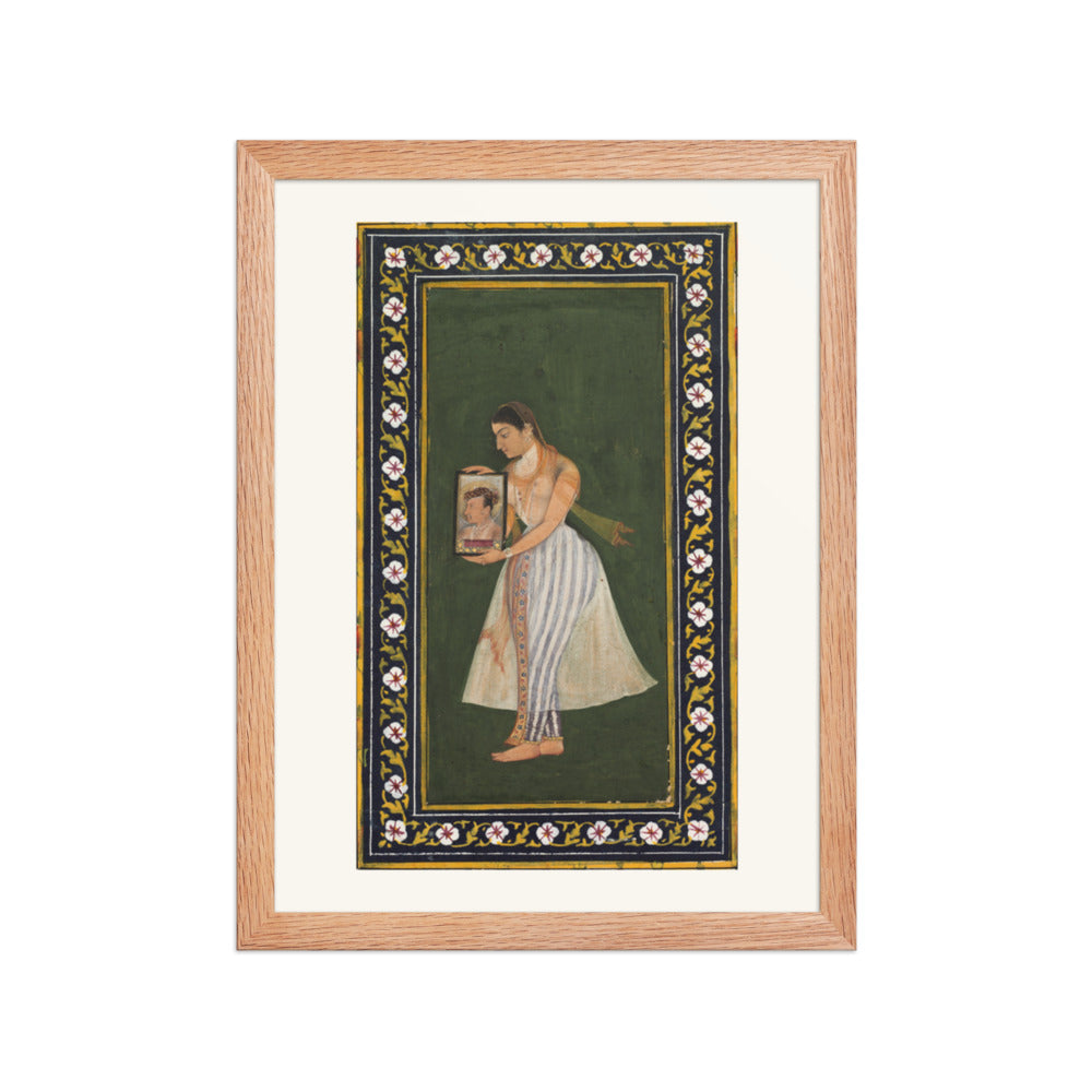 Nur Jahan Holding a Portrait of Jahangir, by Bishandas — Restored Mughal Wall Art — view 4