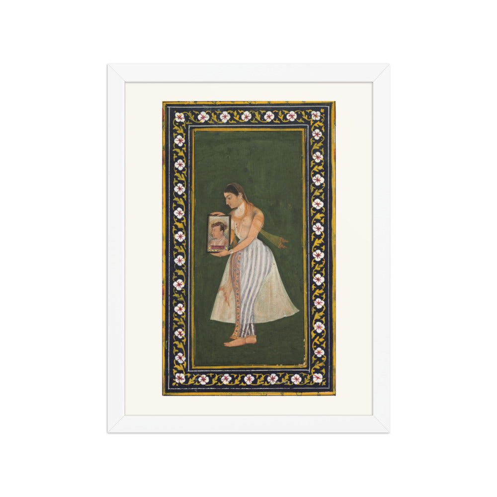 Nur Jahan Holding a Portrait of Jahangir, by Bishandas — Restored Mughal Wall Art — view 6