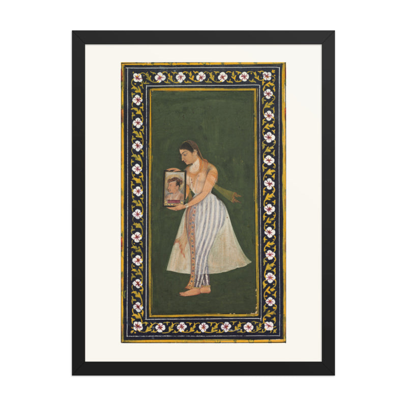 Nur Jahan Holding a Portrait of Jahangir, by Bishandas — Restored Mughal Wall Art