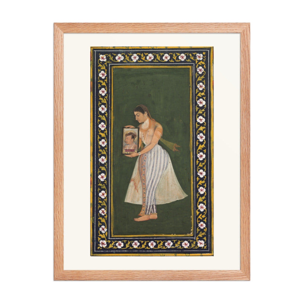 Nur Jahan Holding a Portrait of Jahangir, by Bishandas — Restored Mughal Wall Art — view 3
