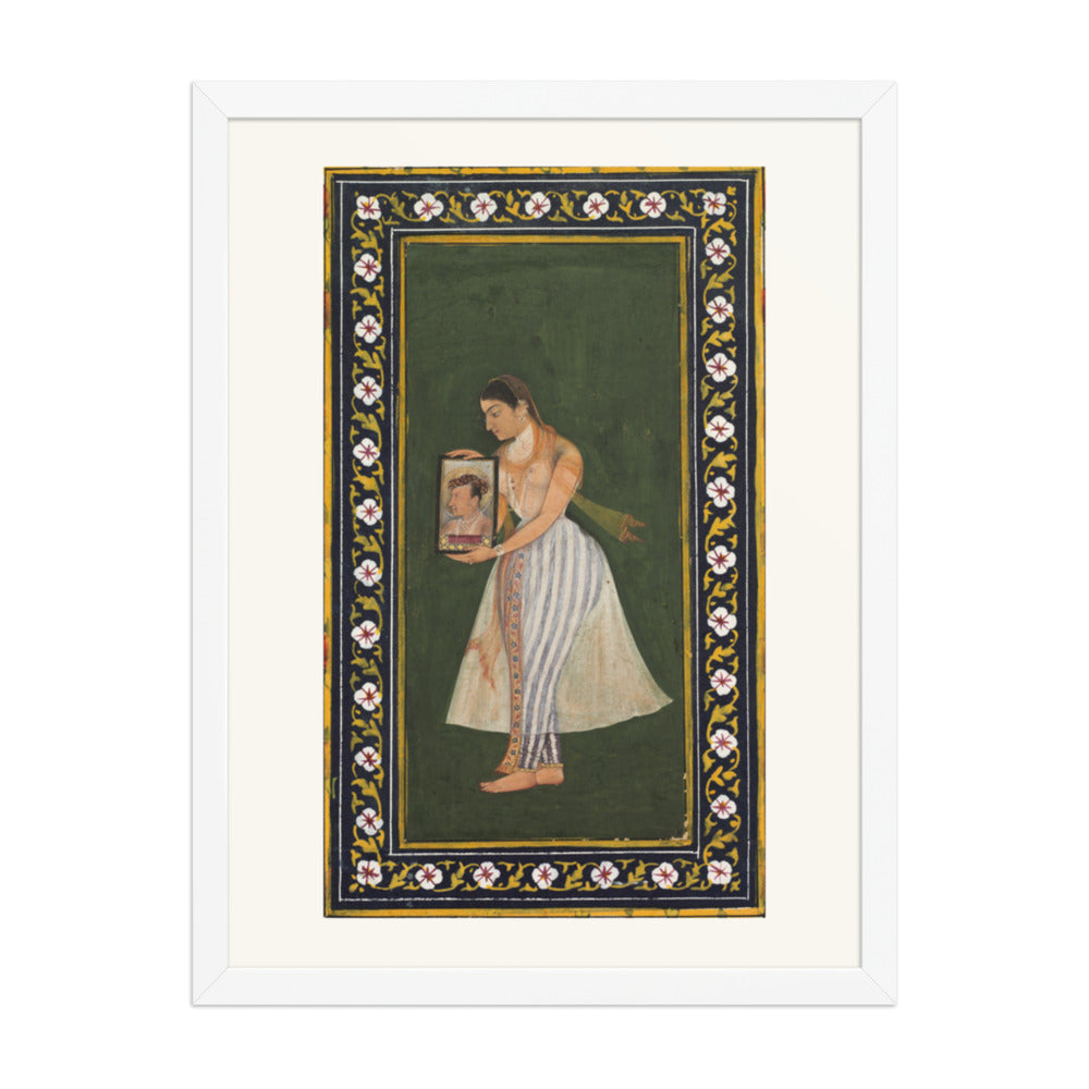 Nur Jahan Holding a Portrait of Jahangir, by Bishandas — Restored Mughal Wall Art — view 5