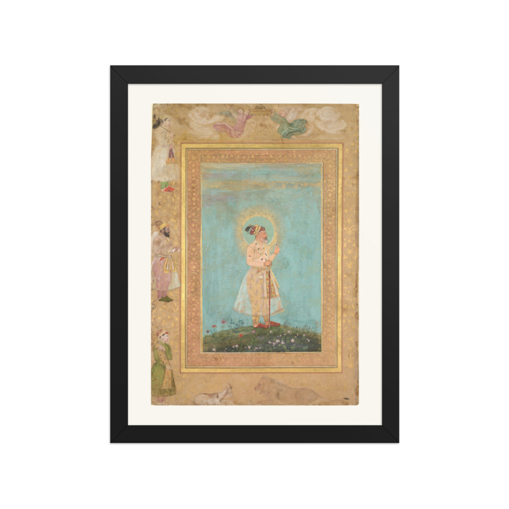 Shah Jahan Holding a Spinel, by Hashim, from the Late Shah Jahan Album — Restored Mughal Wall Art — view 2