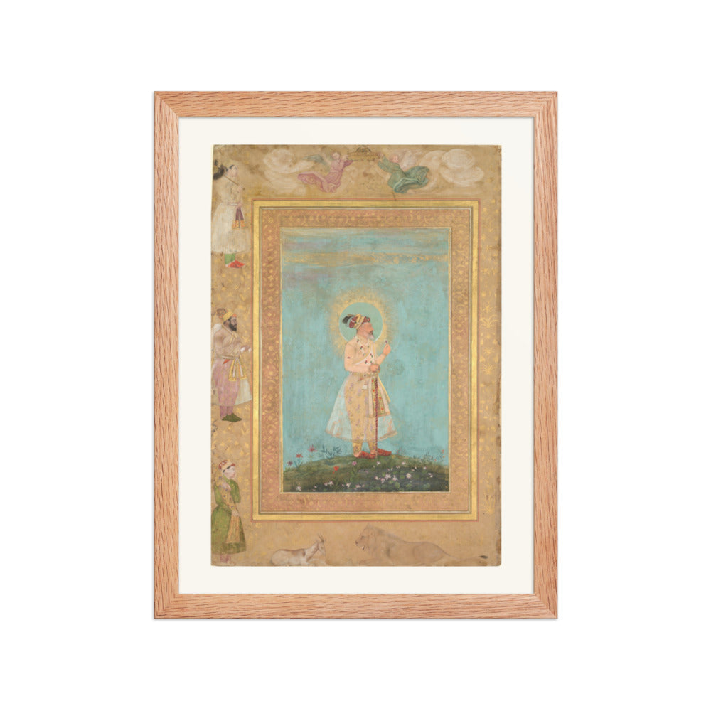 Shah Jahan Holding a Spinel, by Hashim, from the Late Shah Jahan Album — Restored Mughal Wall Art — view 4