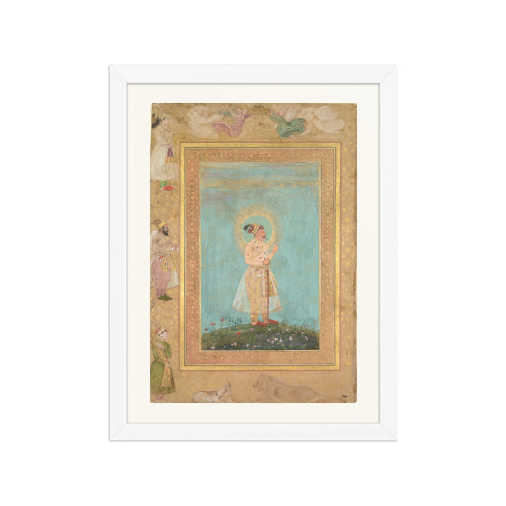 Shah Jahan Holding a Spinel, by Hashim, from the Late Shah Jahan Album — Restored Mughal Wall Art — view 6