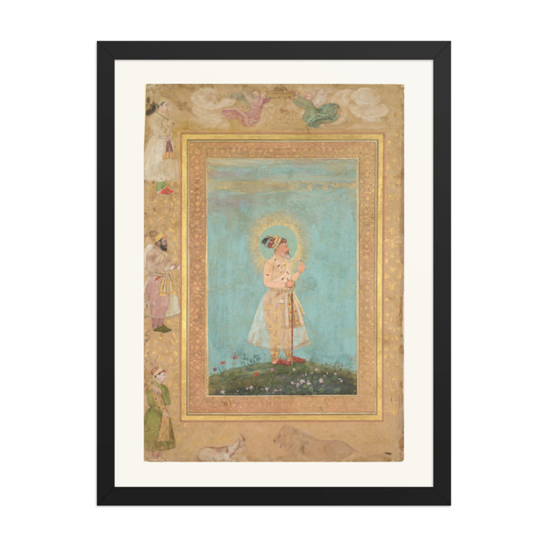 Shah Jahan Holding a Spinel, by Hashim, from the Late Shah Jahan Album — Restored Mughal Wall Art