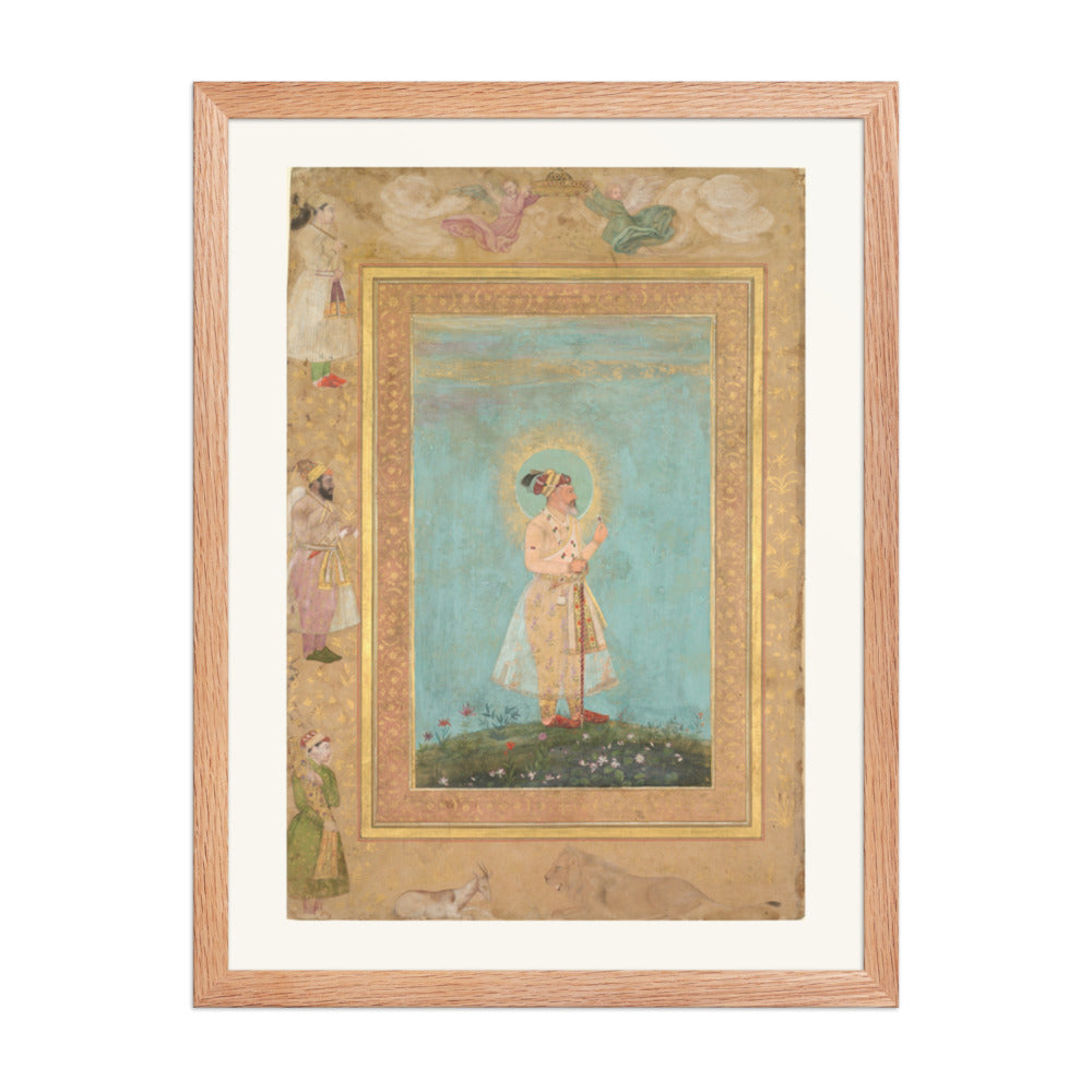 Shah Jahan Holding a Spinel, by Hashim, from the Late Shah Jahan Album — Restored Mughal Wall Art — view 3