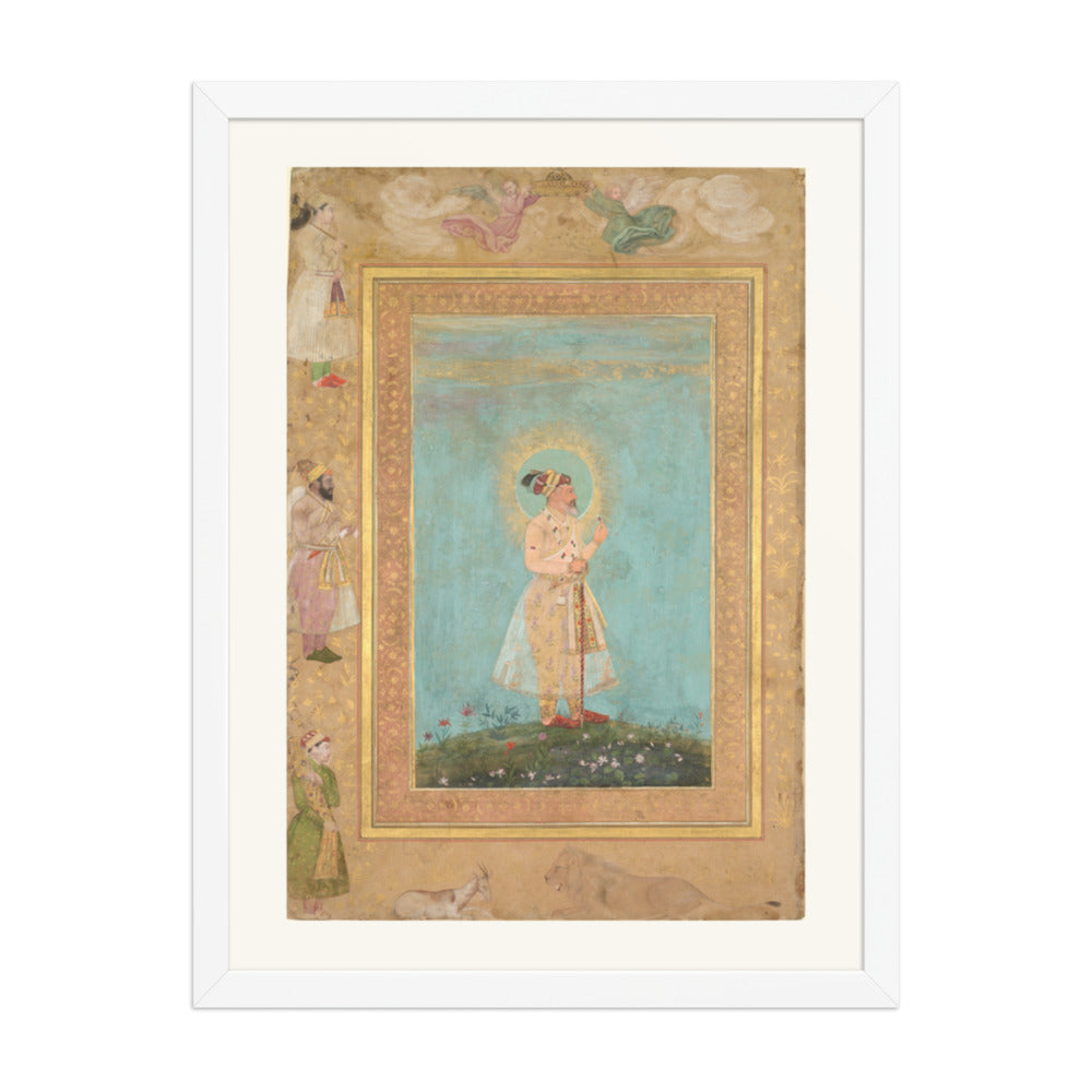 Shah Jahan Holding a Spinel, by Hashim, from the Late Shah Jahan Album — Restored Mughal Wall Art — view 5