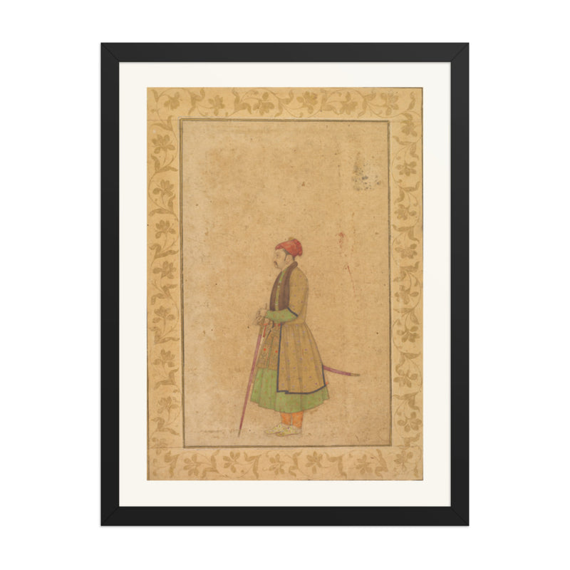 Raja Ram Singh of Amber with a Deccan Sword — Restored Mughal Wall Art
