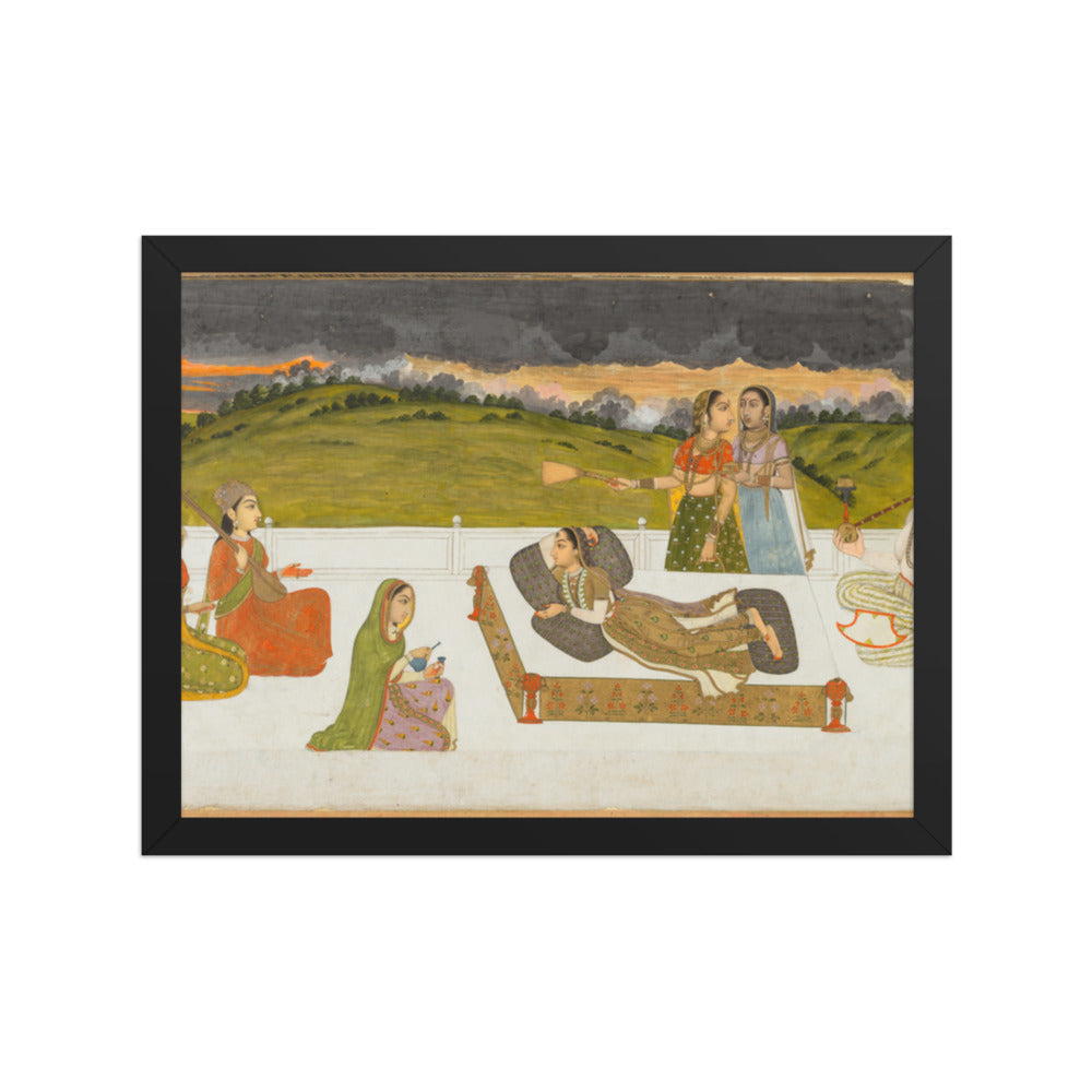 A princess reclining on a terrace with attendants — Restored Mughal Wall Art — view 2