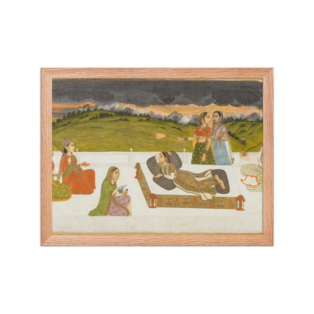 A princess reclining on a terrace with attendants — Restored Mughal Wall Art — view 4