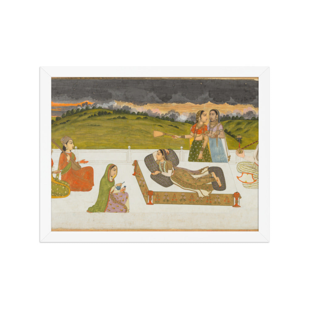 A princess reclining on a terrace with attendants — Restored Mughal Wall Art — view 6