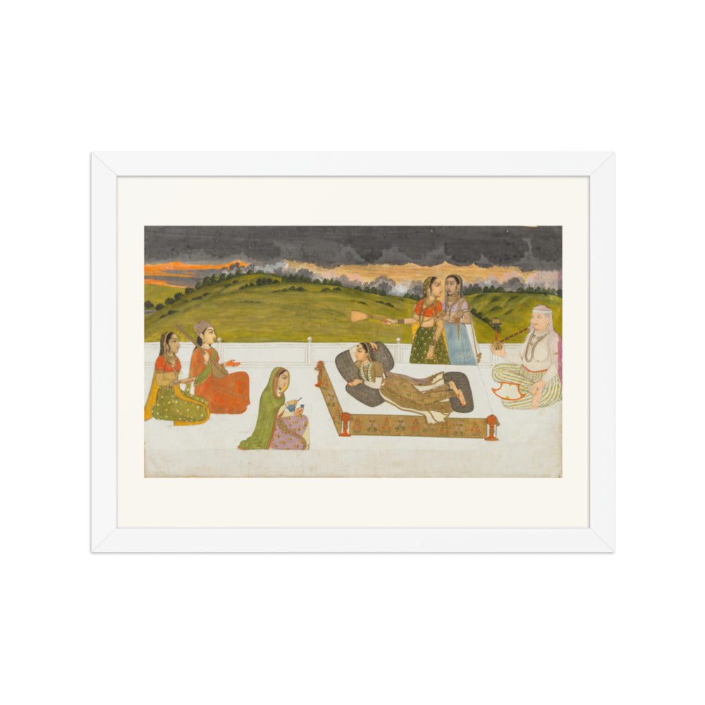 A princess reclining on a terrace with attendants — Restored Mughal Wall Art — view 6