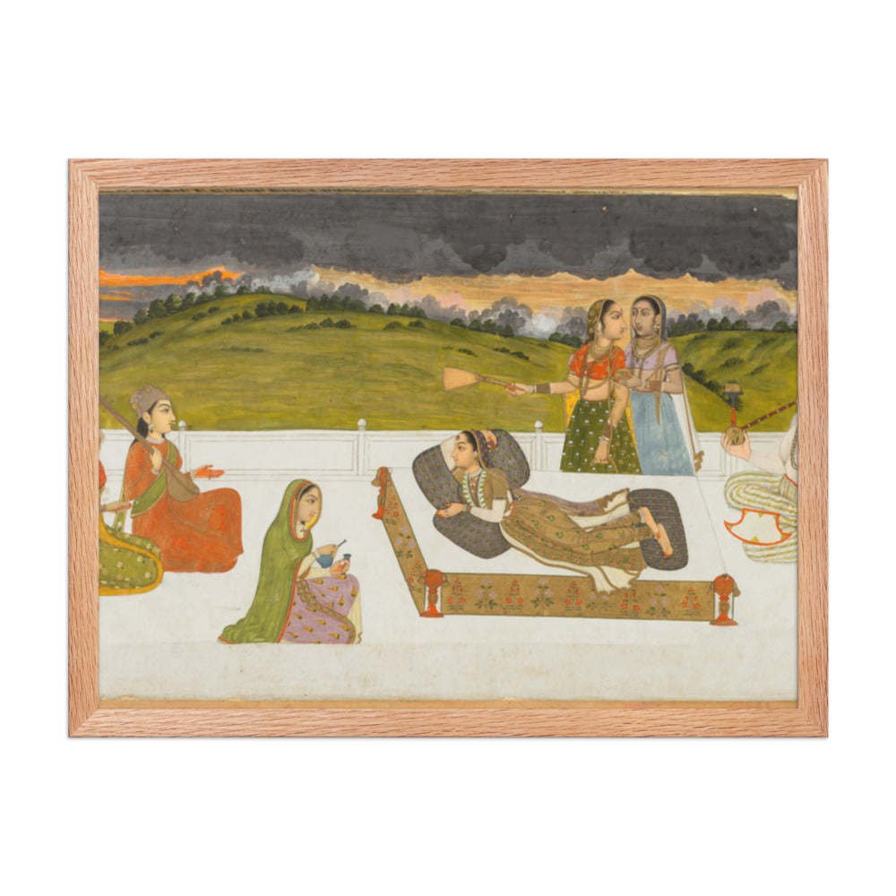 A princess reclining on a terrace with attendants — Restored Mughal Wall Art — view 3