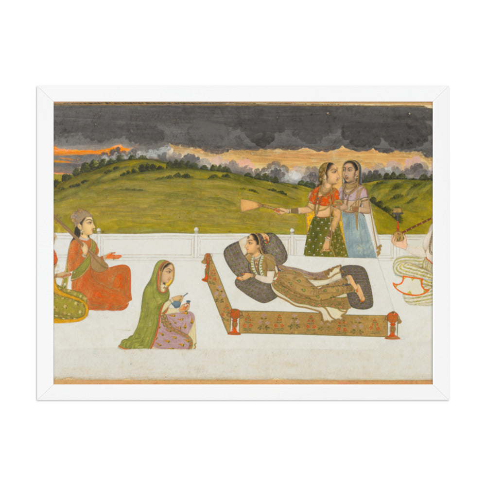 A princess reclining on a terrace with attendants — Restored Mughal Wall Art — view 5