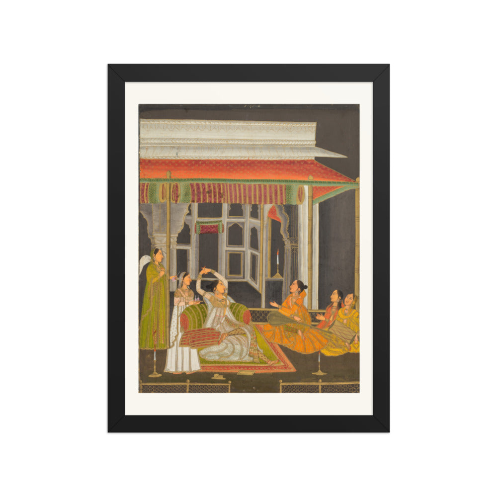 A Princess on a Terrace with Attendants at Night — Restored Mughal Wall Art — view 2