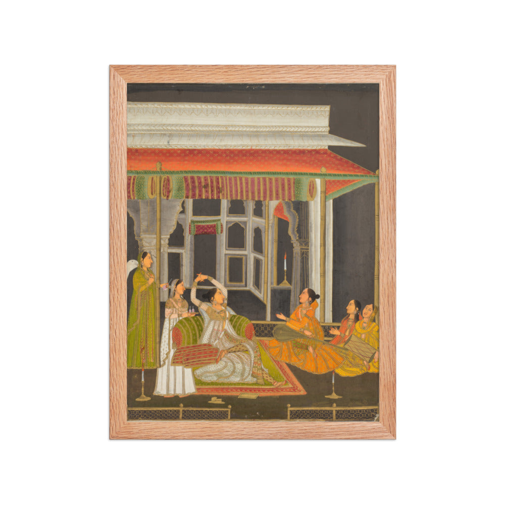 A Princess on a Terrace with Attendants at Night — Restored Mughal Wall Art — view 4