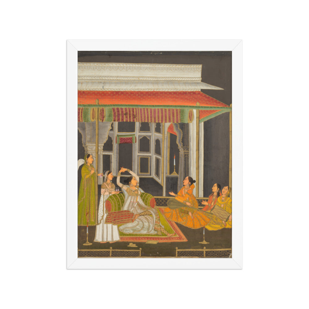 A Princess on a Terrace with Attendants at Night — Restored Mughal Wall Art — view 6