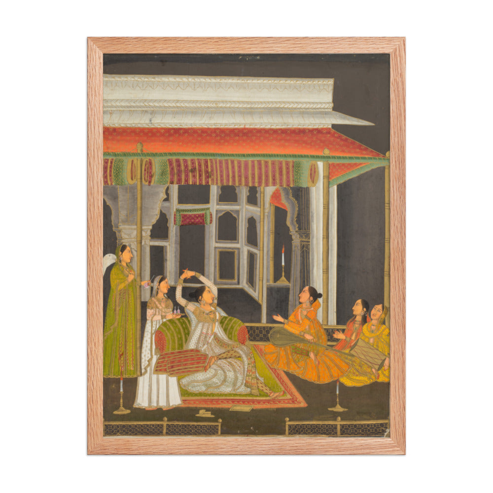 A Princess on a Terrace with Attendants at Night — Restored Mughal Wall Art — view 3