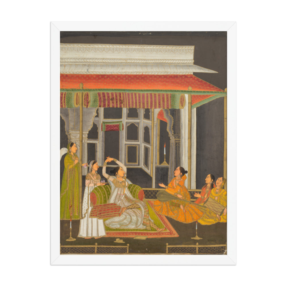 A Princess on a Terrace with Attendants at Night — Restored Mughal Wall Art — view 5