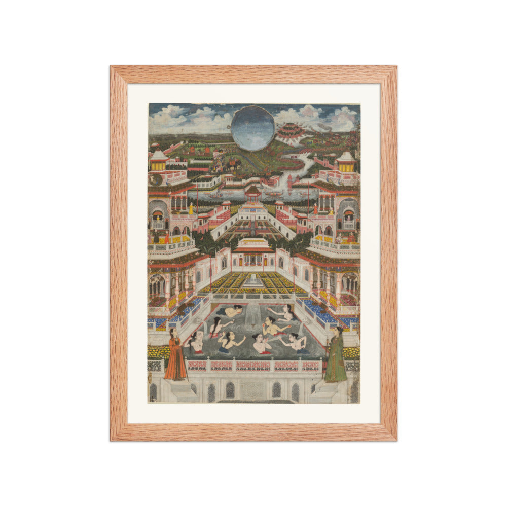 Women Bathing before a Palace Panorama, by Fayzullah — Restored Mughal Wall Art — view 4
