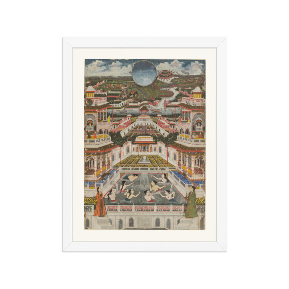 Women Bathing before a Palace Panorama, by Fayzullah — Restored Mughal Wall Art — view 6