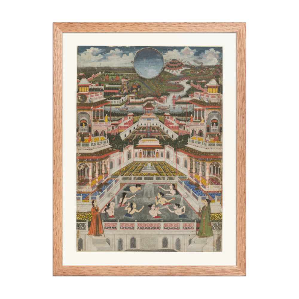 Women Bathing before a Palace Panorama, by Fayzullah — Restored Mughal Wall Art — view 3