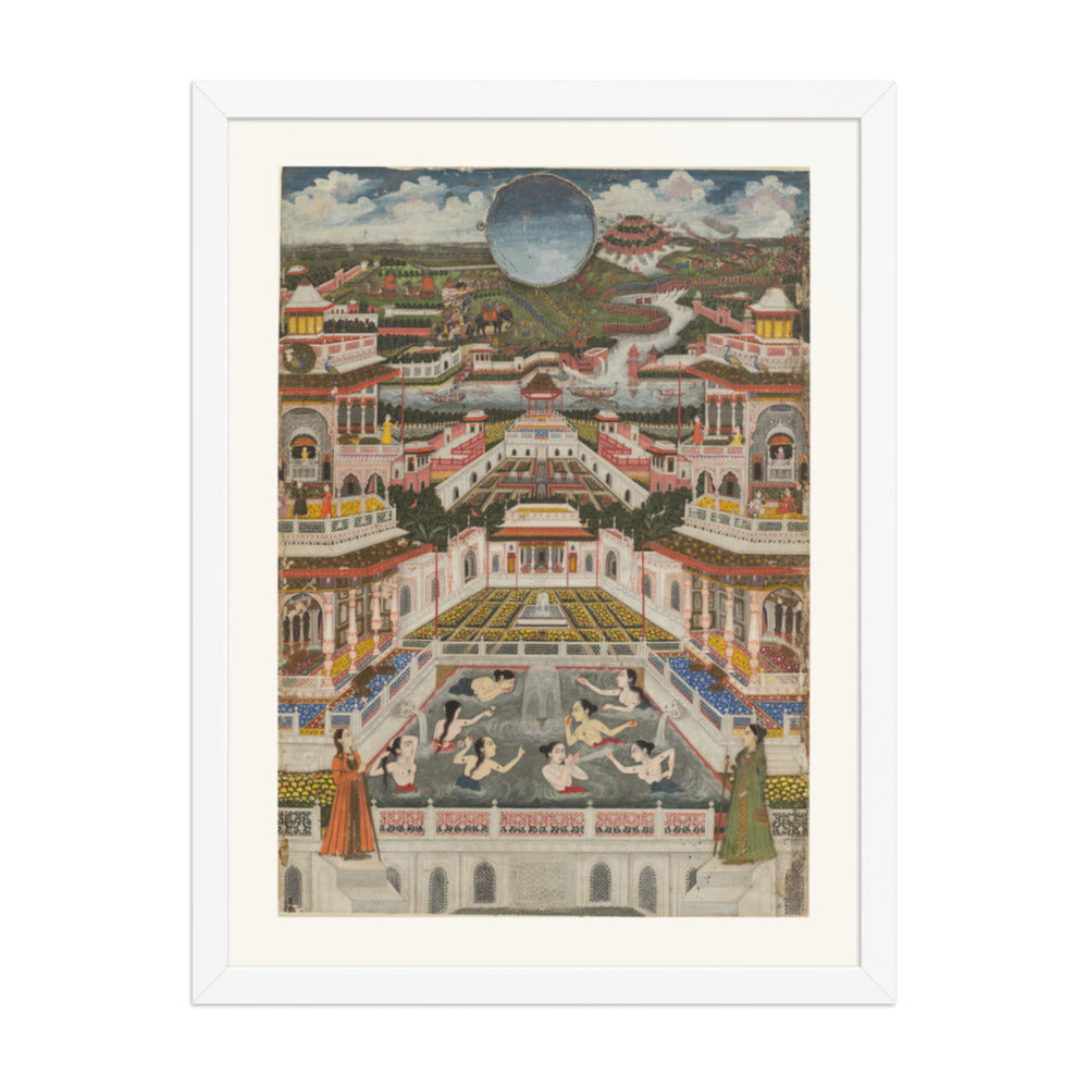 Women Bathing before a Palace Panorama, by Fayzullah — Restored Mughal Wall Art — view 5