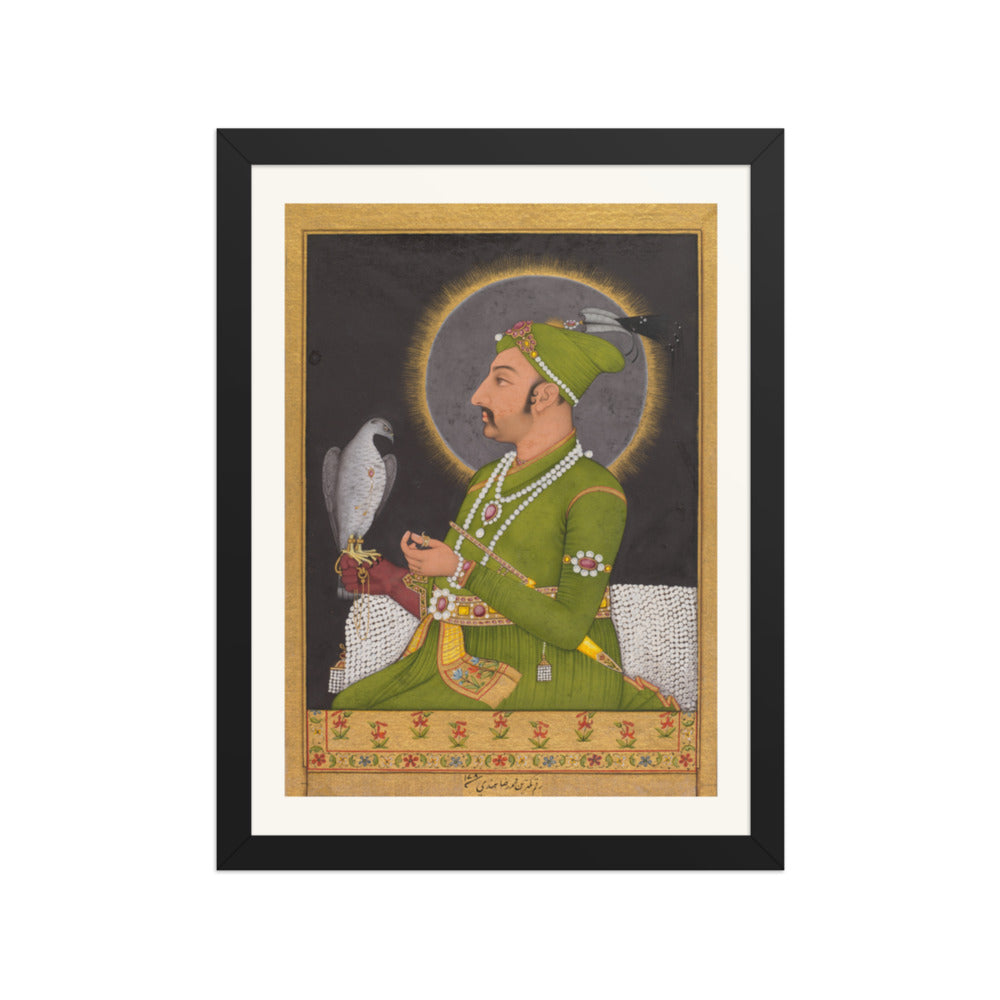 Emperor Muhammad Shah with a Falcon, by Muhammad Rizavi Hindi — Restored Mughal Wall Art — view 2