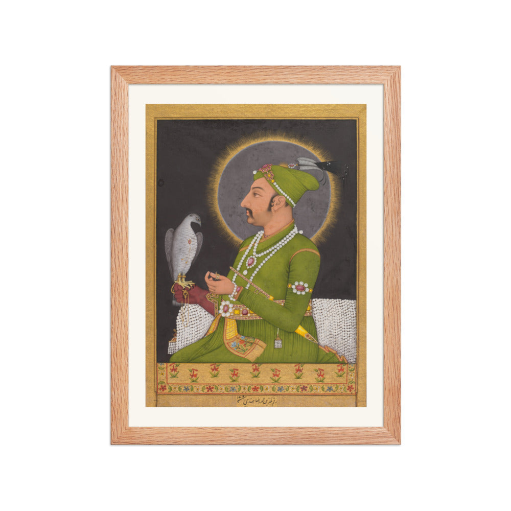 Emperor Muhammad Shah with a Falcon, by Muhammad Rizavi Hindi — Restored Mughal Wall Art — view 4