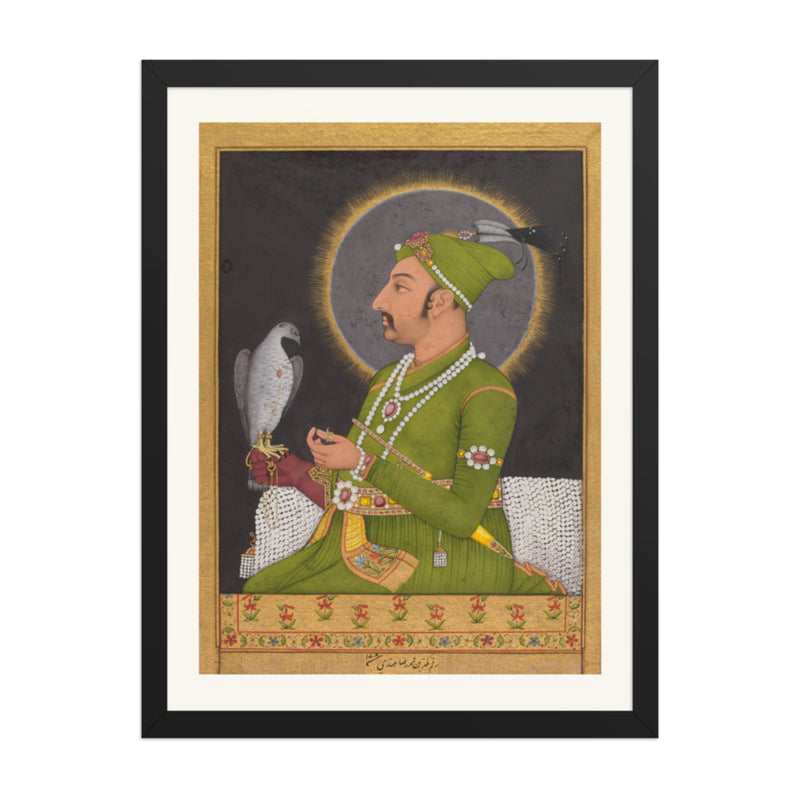 Emperor Muhammad Shah with a Falcon, by Muhammad Rizavi Hindi — Restored Mughal Wall Art