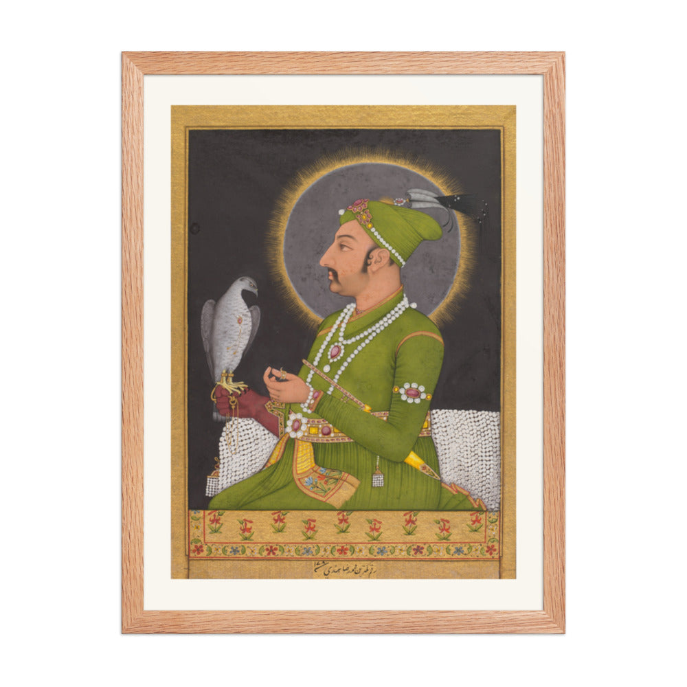 Emperor Muhammad Shah with a Falcon, by Muhammad Rizavi Hindi — Restored Mughal Wall Art — view 3