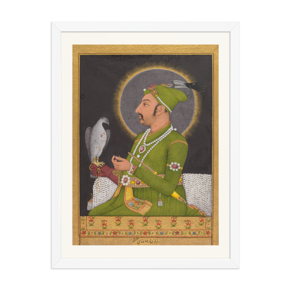 Emperor Muhammad Shah with a Falcon, by Muhammad Rizavi Hindi — Restored Mughal Wall Art — view 5