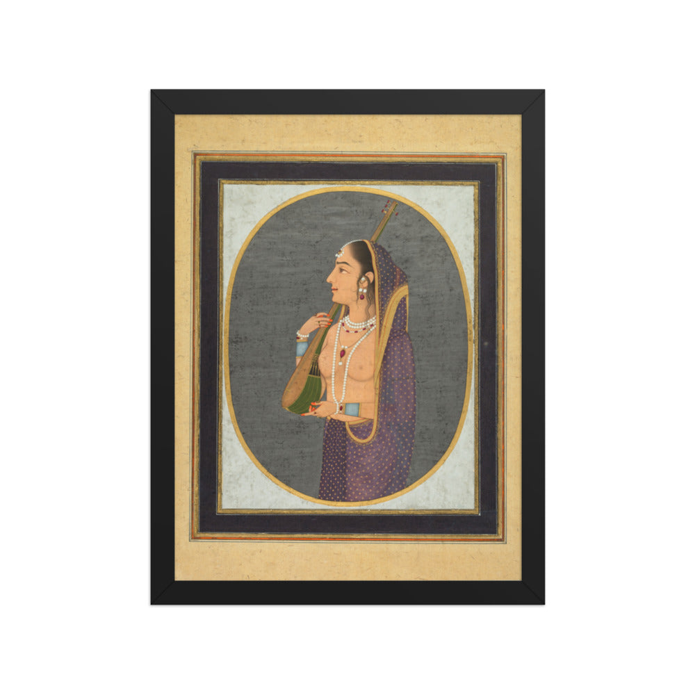 Court lady singing and playing the vina — Restored Mughal Wall Art — view 2