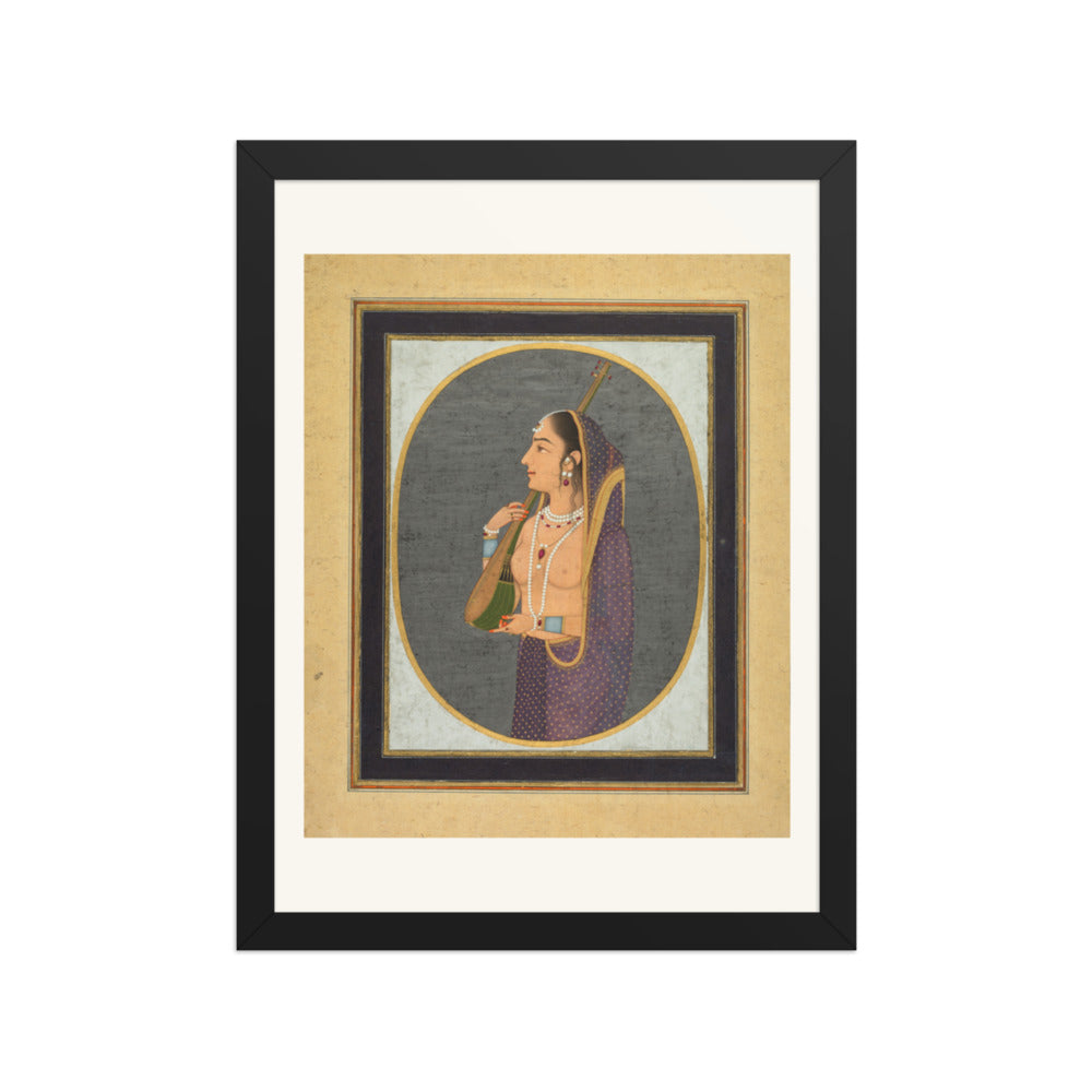 Court lady singing and playing the vina — Restored Mughal Wall Art — view 2