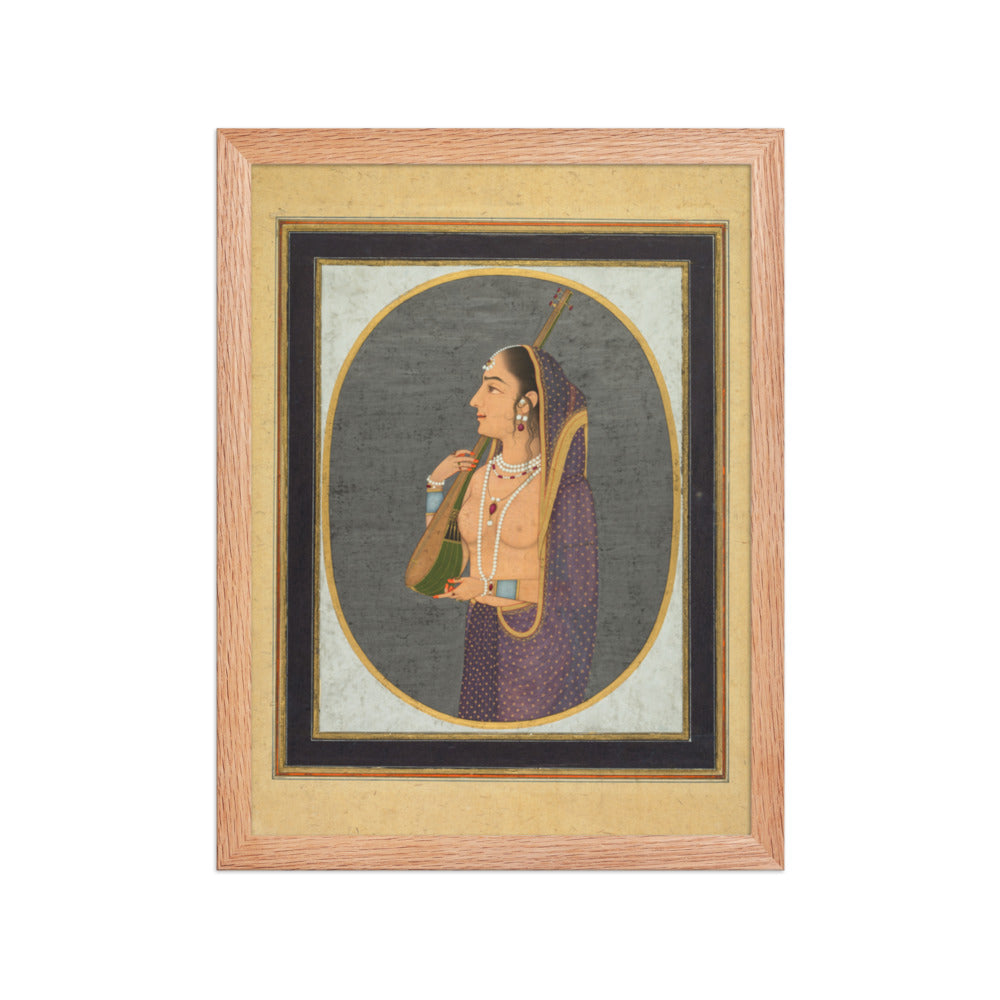 Court lady singing and playing the vina — Restored Mughal Wall Art — view 4