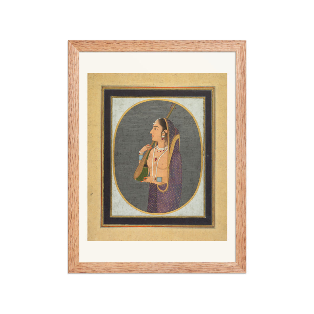 Court lady singing and playing the vina — Restored Mughal Wall Art — view 4