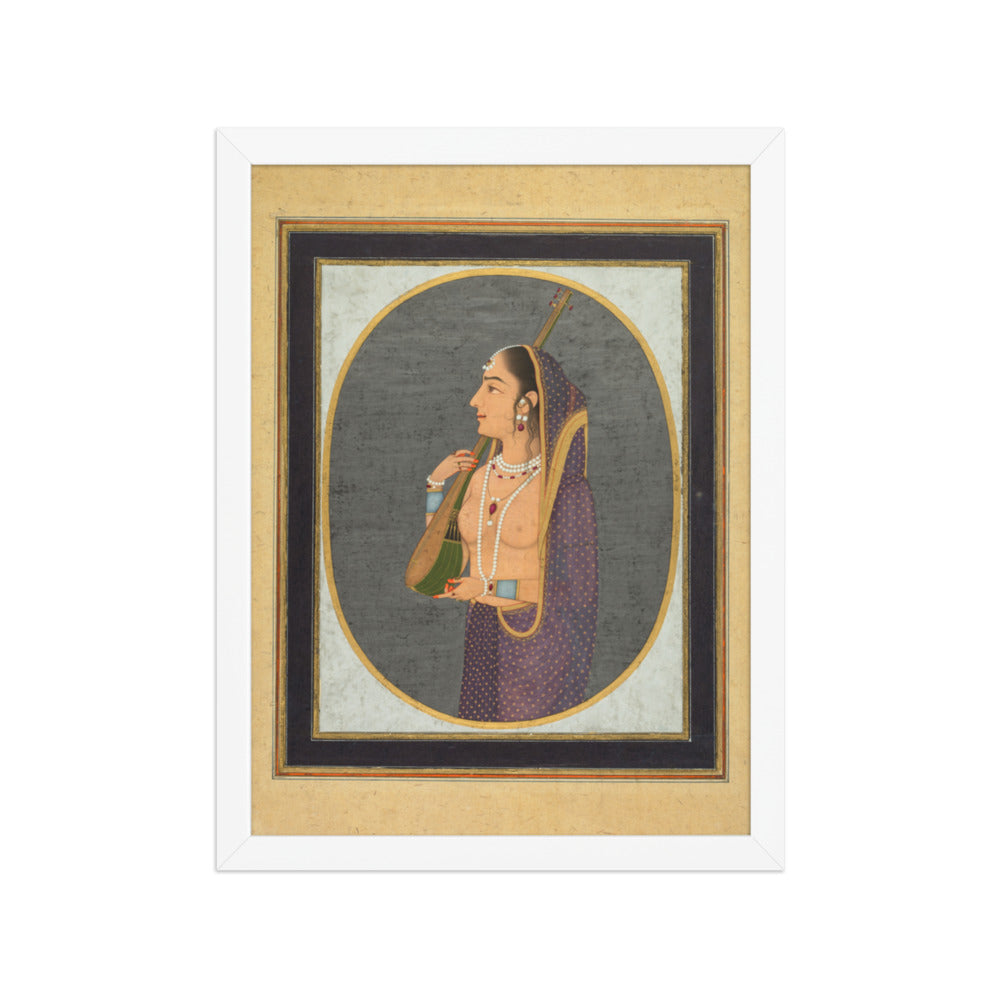 Court lady singing and playing the vina — Restored Mughal Wall Art — view 6