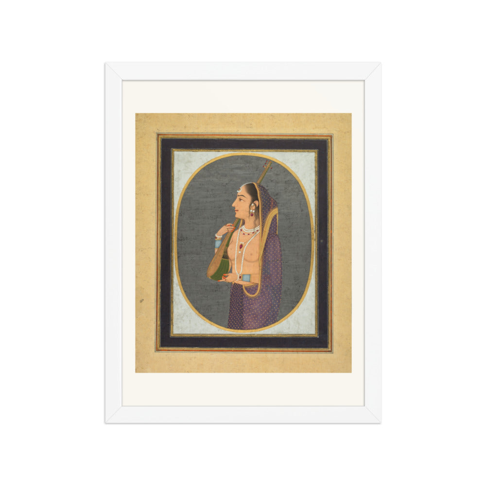 Court lady singing and playing the vina — Restored Mughal Wall Art — view 6