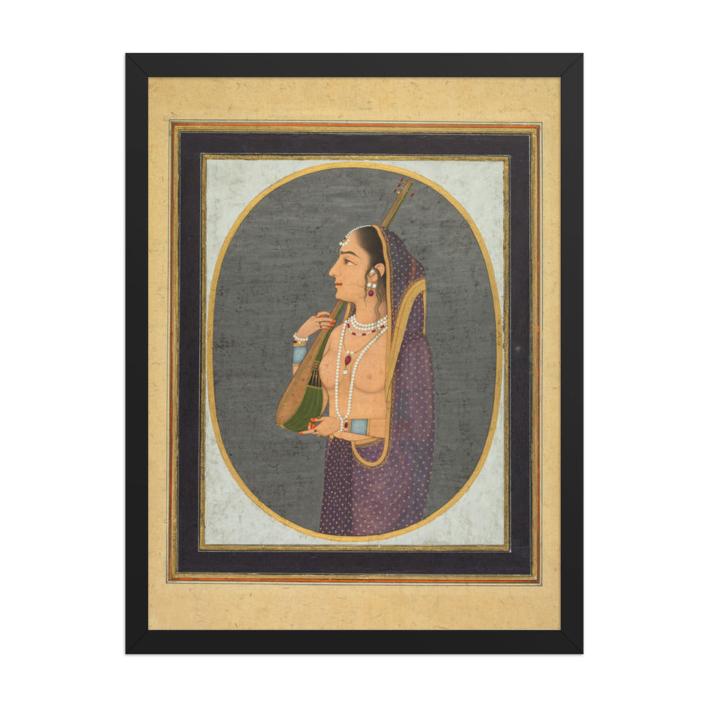 Court lady singing and playing the vina — Restored Mughal Wall Art — view 1