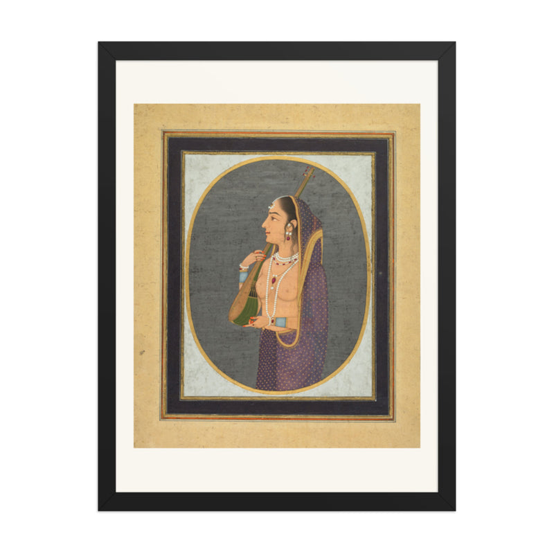 Court lady singing and playing the vina — Restored Mughal Wall Art