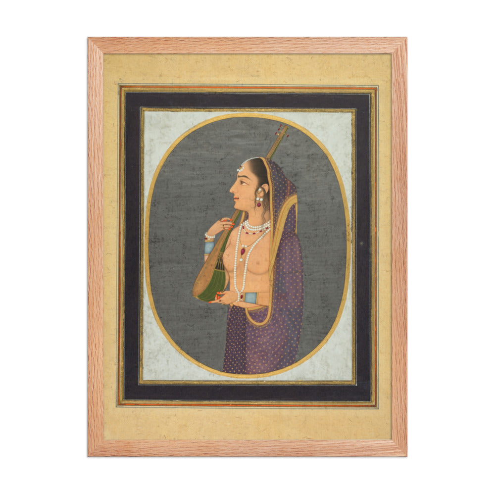 Court lady singing and playing the vina — Restored Mughal Wall Art — view 3